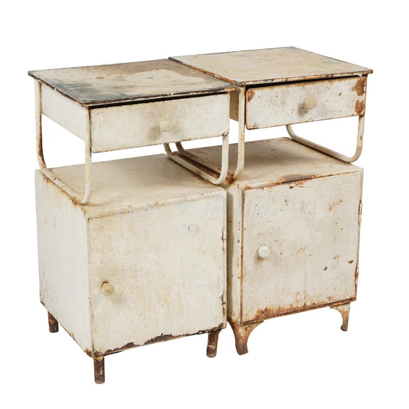 Distressed Metal Bed Side Cabinet Pair Priced Individually 